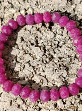 天然红宝石手链原石切面刻面算盘珠车轮碟珠鸽血红无烧色手串项链