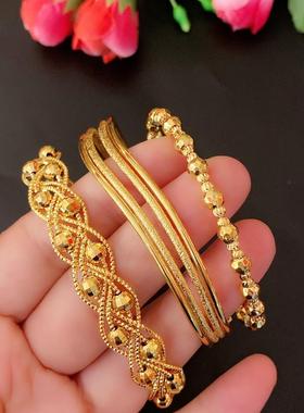 越南沙金款时尚欧美潮流编织麻花对口C软镯珠珠镯子不掉色厚金新