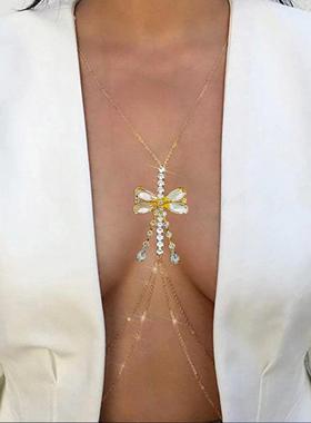 2022欧美新款性感超闪胸链夜店比基尼文胸配饰走秀颈链身体链胸饰