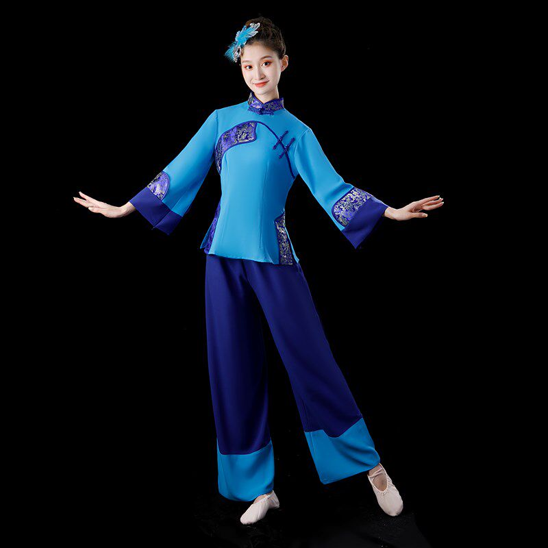 2022新款秧歌舞蹈服装新款套装演出服中老年广场舞蓝色蹈跳舞服装