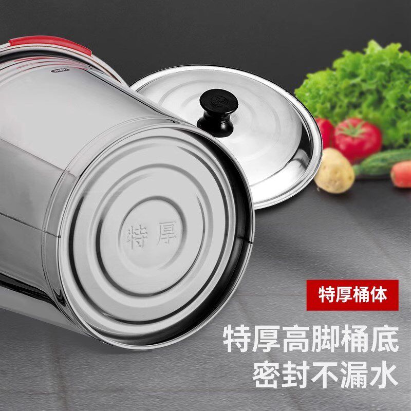手提不锈钢水桶特厚大p容量多用途储水带盖圆桶食堂油桶铁桶提水