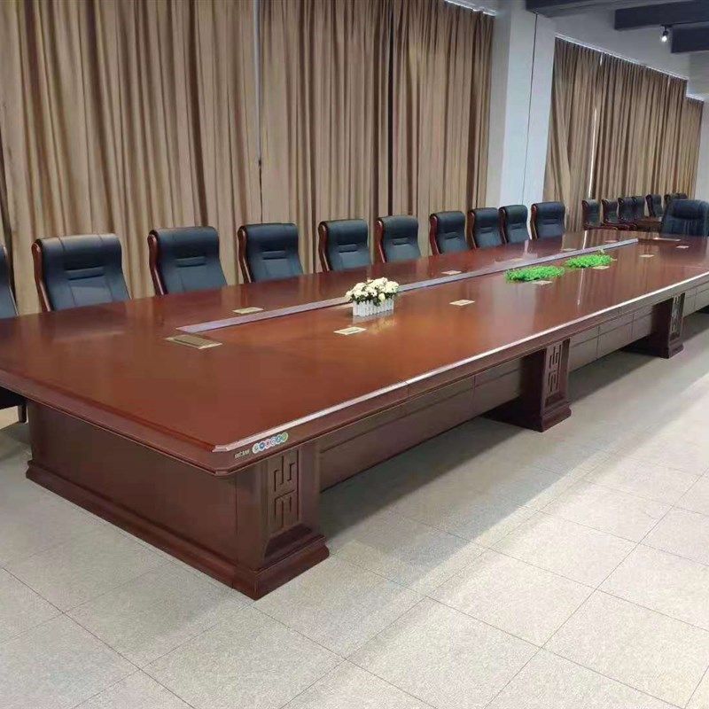 会议桌新中式油漆烤漆o实木皮全包围多人培训桌大型条形长桌洽谈