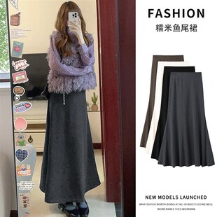 包臀半身裙 显瘦中长款 韩系百搭灰色针织鱼尾裙女秋冬新款 高腰修身