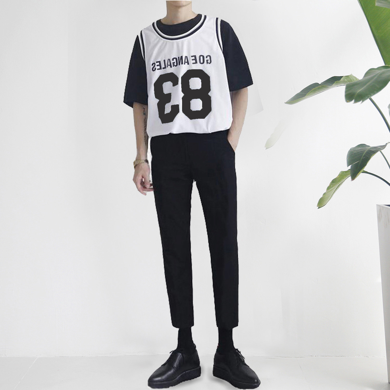 韩版裤子男休闲 裤修身西裤直筒裤九分裤宽松青年港风阔腿裤