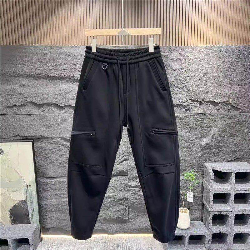 商场直发 冬季加绒束脚裤男松紧腰加厚保暖休闲重磅运动裤潮5741
