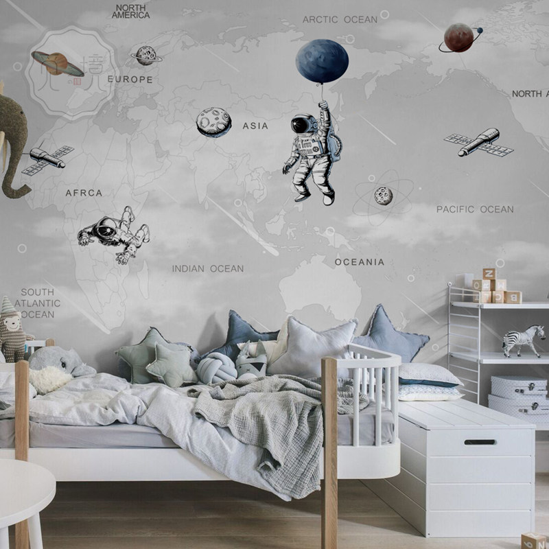 墙纸儿童房男孩墙布幼儿园壁纸卧室太空星空壁布背景墙定制壁画