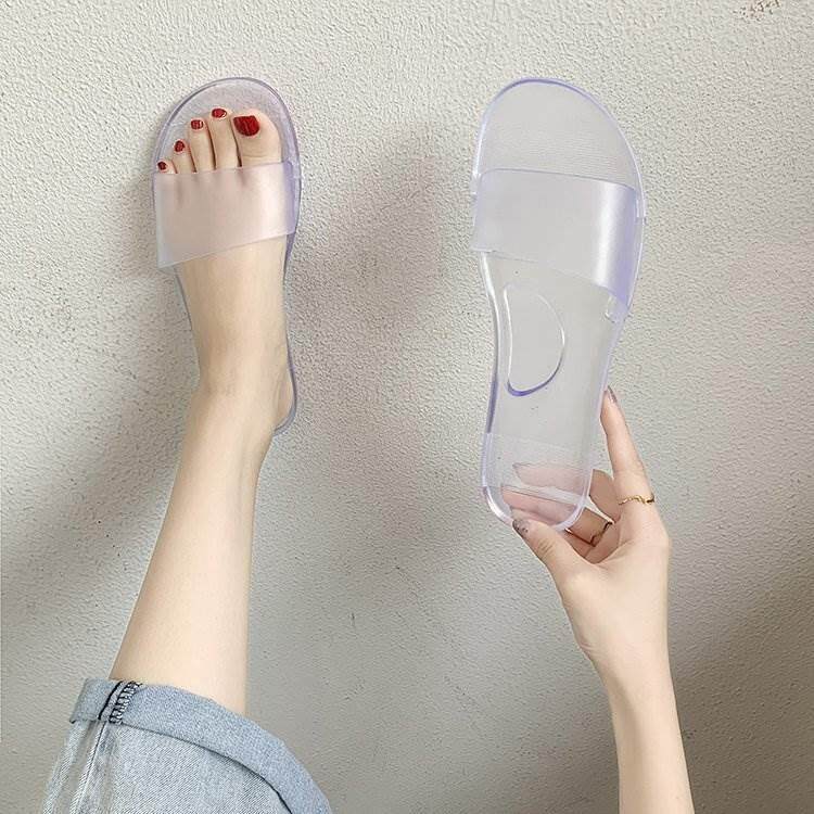 夏天拖鞋女款外穿时尚海边女款水晶塑料凉拖鞋室内居家防滑平底