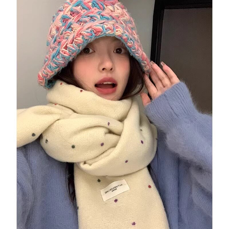 彩虹糖点小众围巾女款秋冬季2024新款围脖L披肩两用氛围感白色LXF