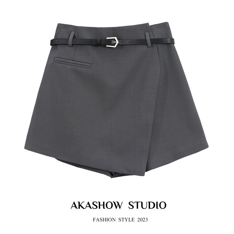不规则裤裙女春夏2024时尚气质西装短裙高腰显瘦a字裙灰色半身裙