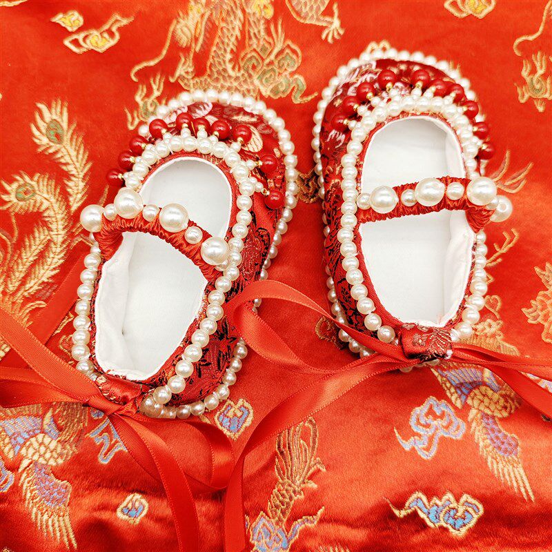 婴儿周岁鞋红色h宝宝鞋宝宝满月百天抓周鞋国风布鞋软底鞋喜庆春