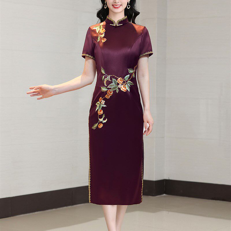 夏季母亲喜宴订婚礼服幸福婆婆喜宴礼服2025新红色经典旗袍女性新