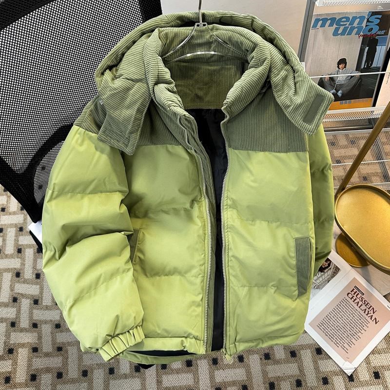 时尚羽绒棉衣男女潮流个性拼接灯芯绒棉袄子情侣棉服Y连帽加厚保