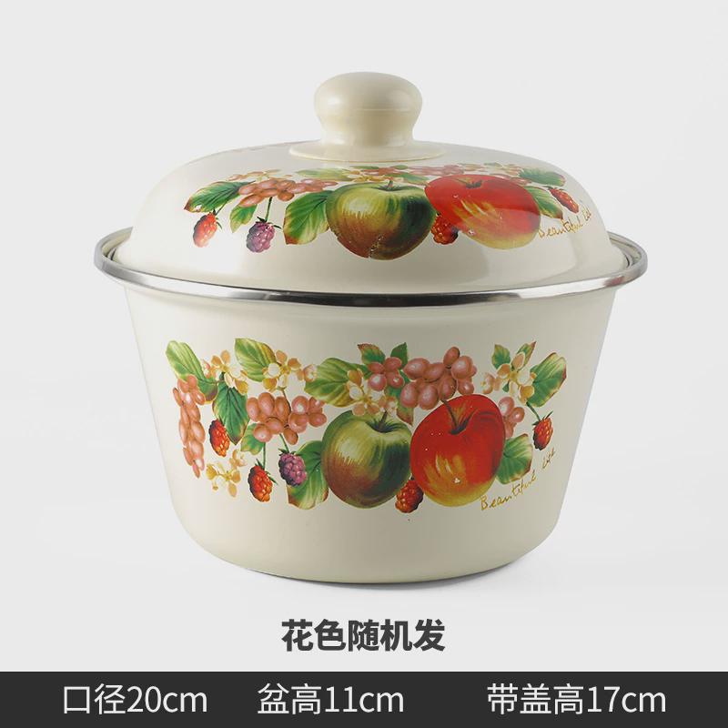 搪瓷盆家用带盖怀旧老式伴猪油盆洋瓷盆装猪油罐搪瓷碗厨房和新款