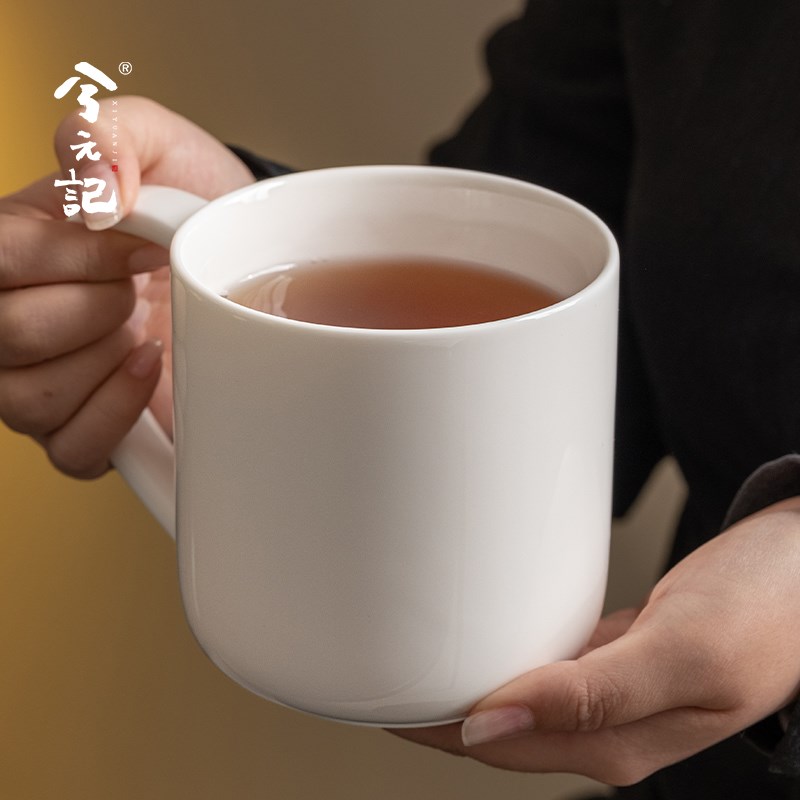 大容量陶瓷马克杯l羊脂玉瓷办公室泡茶杯特大号茶杯超大水杯子家