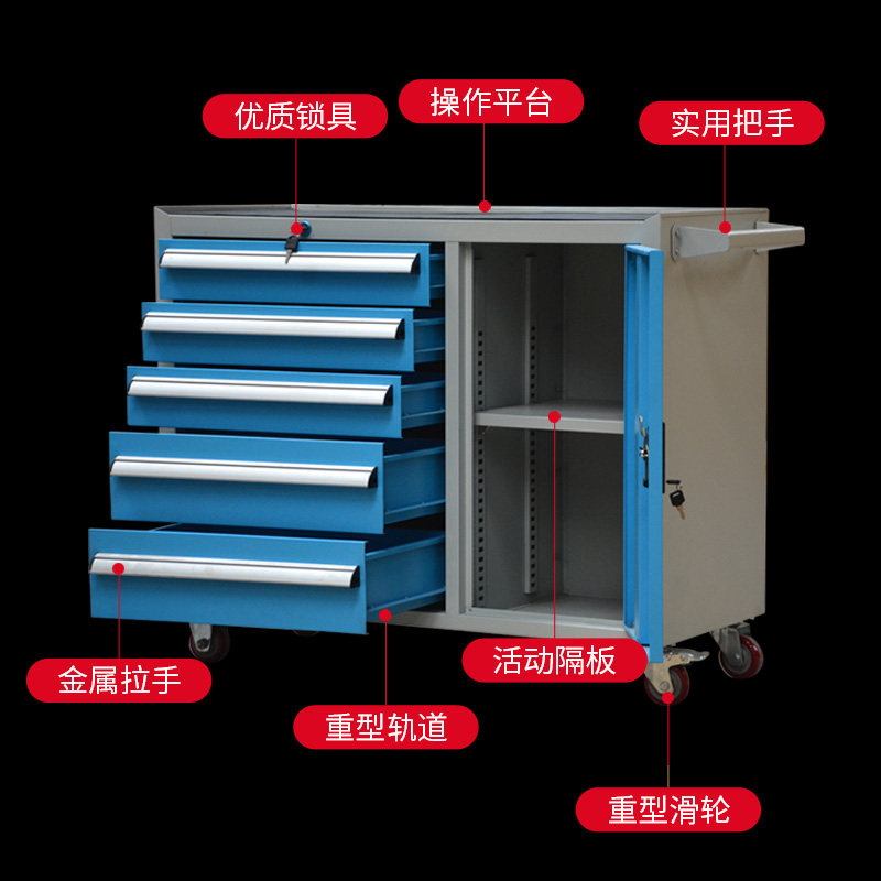 加厚汽修五抽屉工具柜重型车间五金工具箱多功能抽屉式移动工具柜