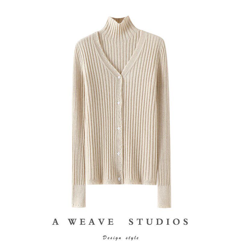 启超炙手可热!秋冬100%纯山羊绒开衫女纯羊绒毛衣针织背心两件套