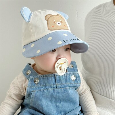 宝宝帽子大帽檐遮阳帽可爱超萌男宝春秋季薄款一岁儿童渔夫帽盆帽