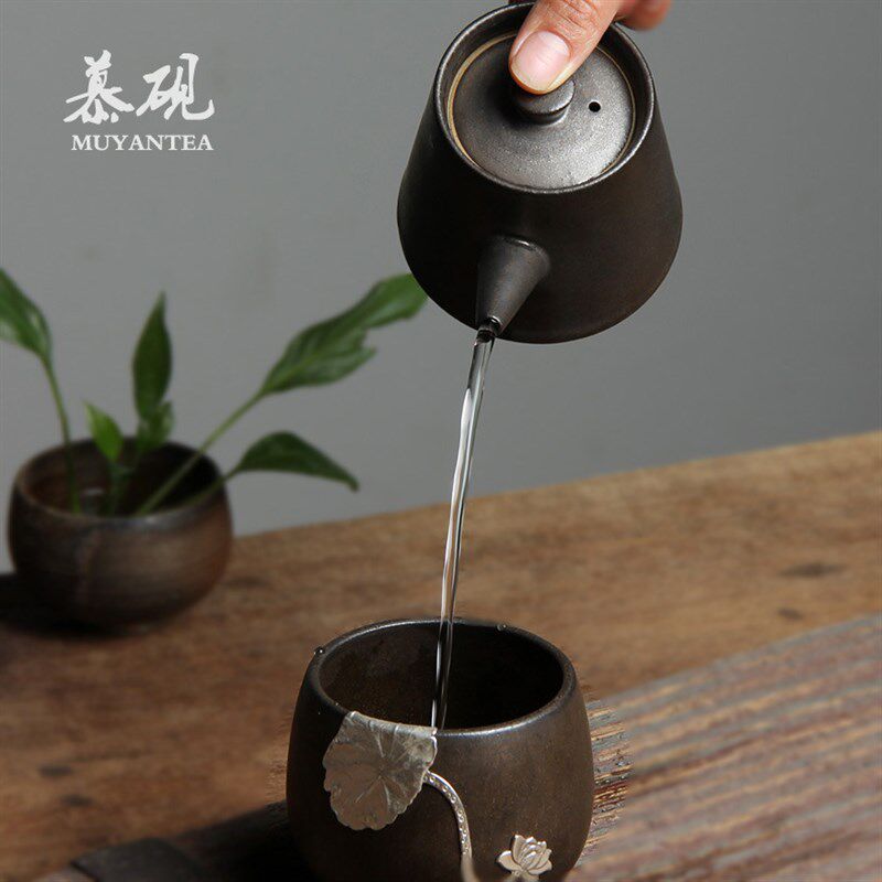 慕陶日式和风茶壶 窑变铜锈釉侧把壶仿古急需壶手工X泡茶功夫茶具