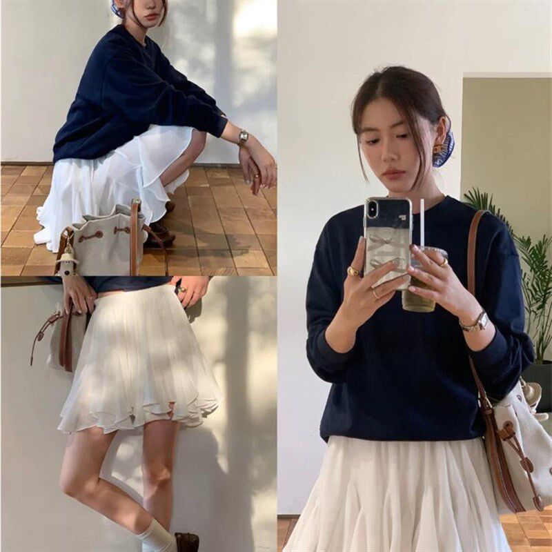 白色a字蓬蓬裙半身裙女2025春季减龄高腰显瘦设计感不规则短裙子