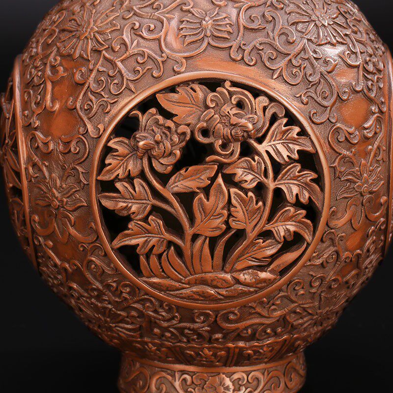 匠泽铜魂 紫铜四季花瓶梅兰竹菊B家居装饰品摆件办公室工艺品摆设