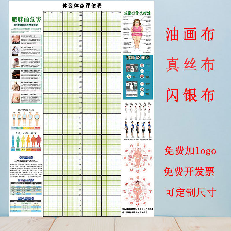 定制体态评估表瑜伽私教体位姿势身体评估背景墙体测表免W费加log