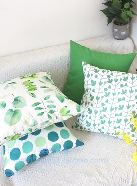 双面防水科技绿色田园清新植物沙y发客厅餐厅靠垫夏季方抱枕套45c