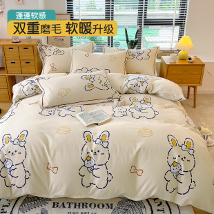 全棉被套单件冬季 天加厚磨毛被罩220x240卡通可W爱被单三件套