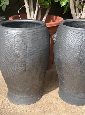 黑陶水波纹兰花盆透气沥水腰鼓盆手工民间传统S工艺大理剑川发货
