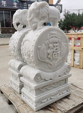 石雕门墩一对 汉白玉门墩 石z鼓新中式庭院门口装饰摆件仿古抱鼓