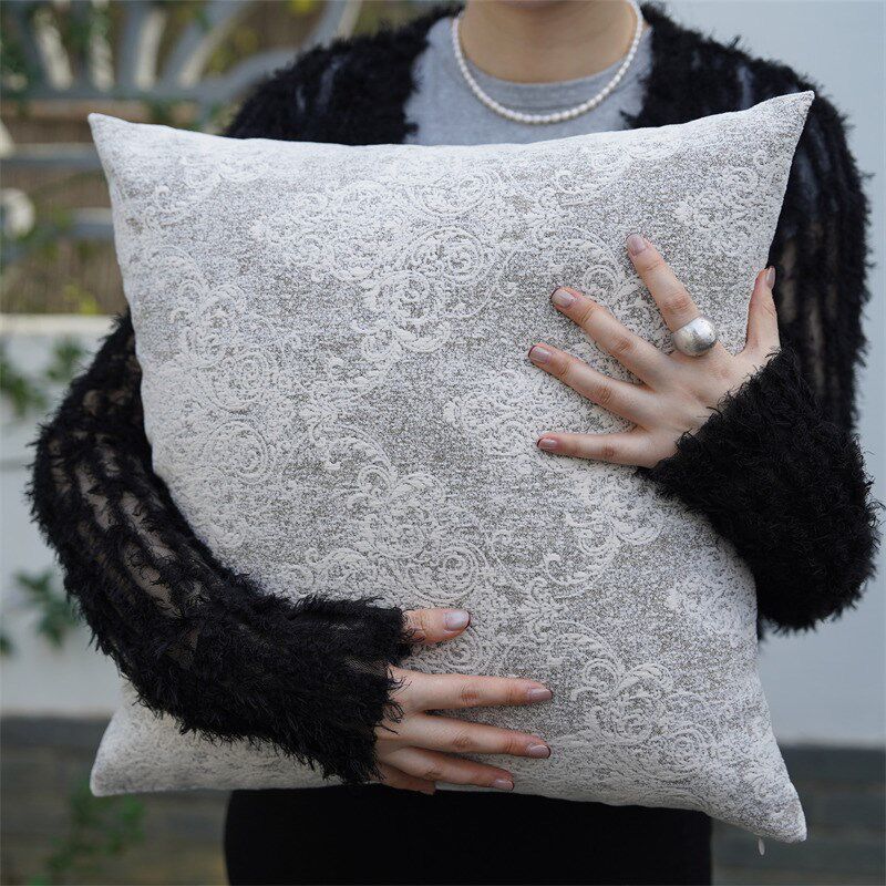 法式黑白花纹抱枕套轻奢靠枕客厅沙发现代简约高级感靠背垫