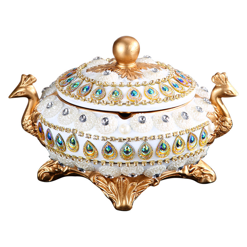 欧式创意烟灰缸带盖防风家用奢华摆件复古装饰品美式茶几摆设高档