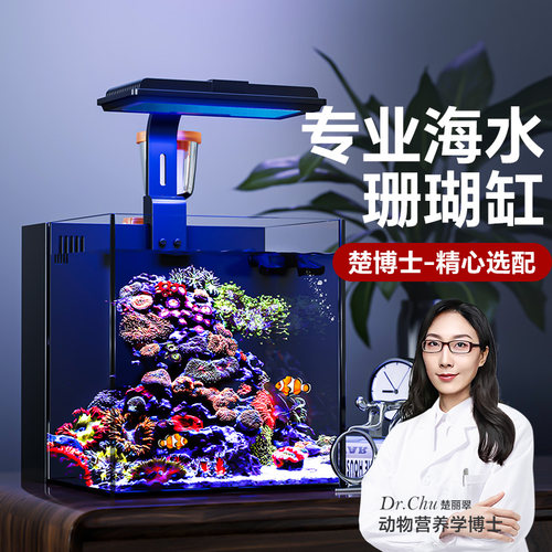 小海缸全套设备海水鱼缸小型客厅超白玻璃缸40背滤珊瑚小丑鱼专用