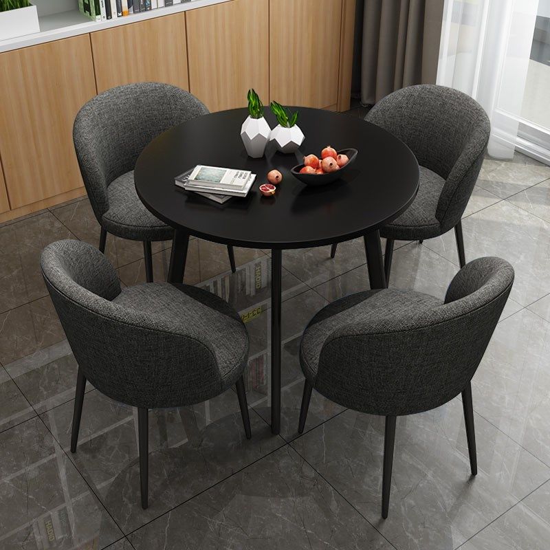 简约接待会议洽谈桌椅组合休闲时尚小户型圆形餐桌一桌四椅深灰布