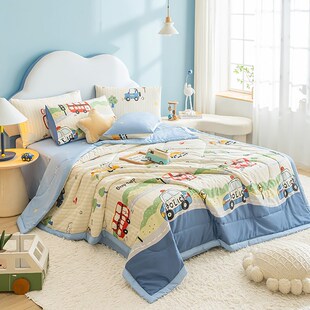 小汽车全棉卡通夏凉被子宿x舍单人学生空调被幼儿园儿童夏被男