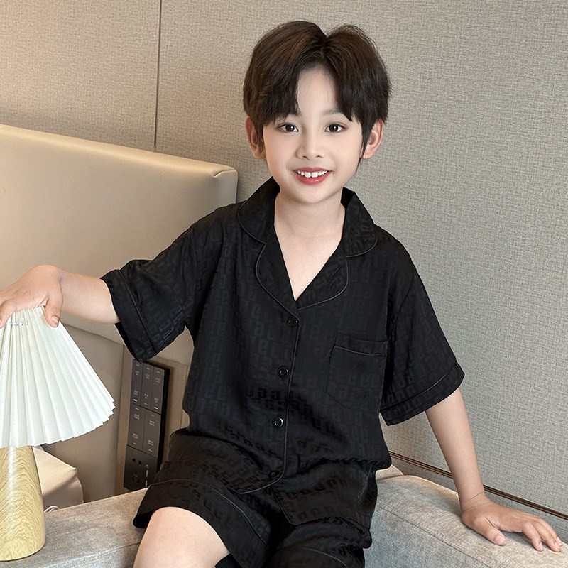 2025夏季新款男童睡衣薄款冰雪丝短袖短裤两件套小男孩家居服套装