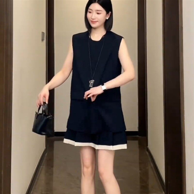 时尚无袖马甲上衣+短裙套装女2025夏季新款小个子休闲显瘦两件套