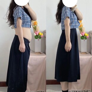 黑色裙子女大码胖mm遮肚子显瘦高腰a字裙小个子学院风中长半身裙