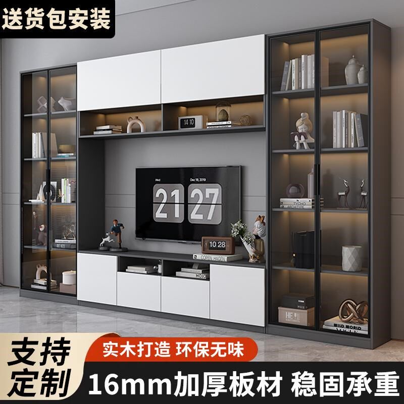 电视柜背景墙柜一体家用客厅简约现代满墙收纳定制组合柜子储物柜