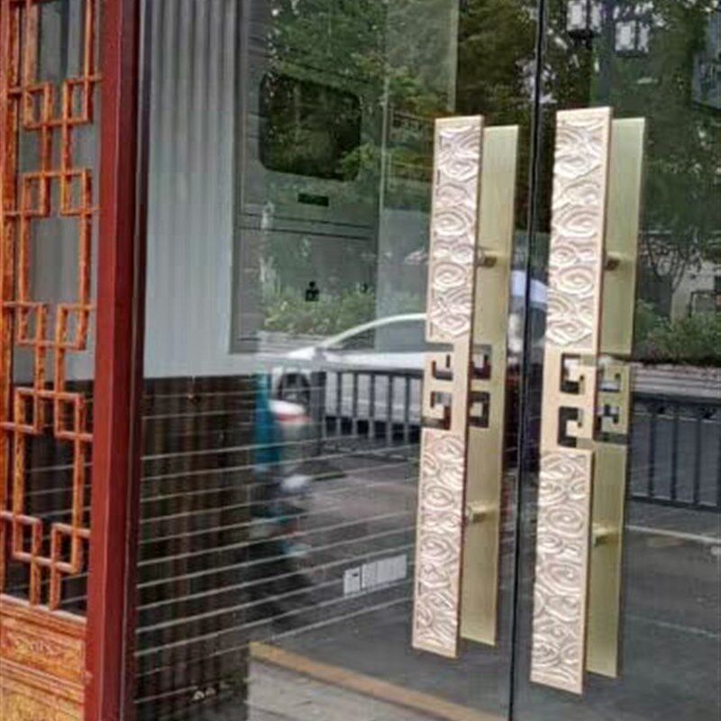 中式仿古雕刻大门拉手 红古铜祥B云玻璃门木门把手 酒店大门拉手