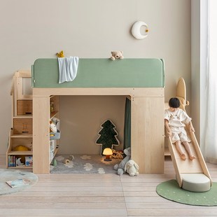 上形孩在 树屋床天空I半高床适用全实木男生女生 溜溜滑梯梯架款