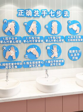 七步洗手法c流程图墙贴亚克力步骤图小学校幼儿园疫情环创卡通贴