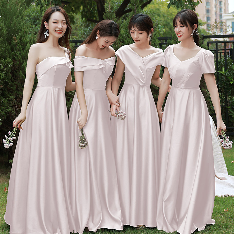 粉色伴娘服大码胖mm姐妹团高级气质小众闺蜜毕业照学生礼服显瘦女