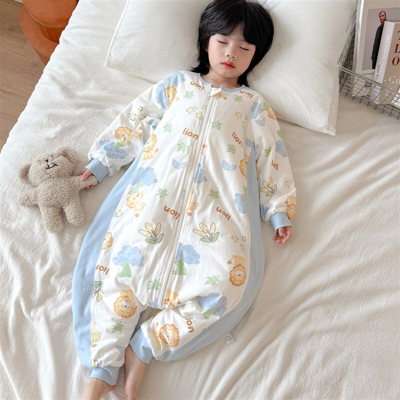 儿童连体睡衣冬季加厚纯棉秋冬防着凉宝宝睡袋夹棉男童连身衣女童