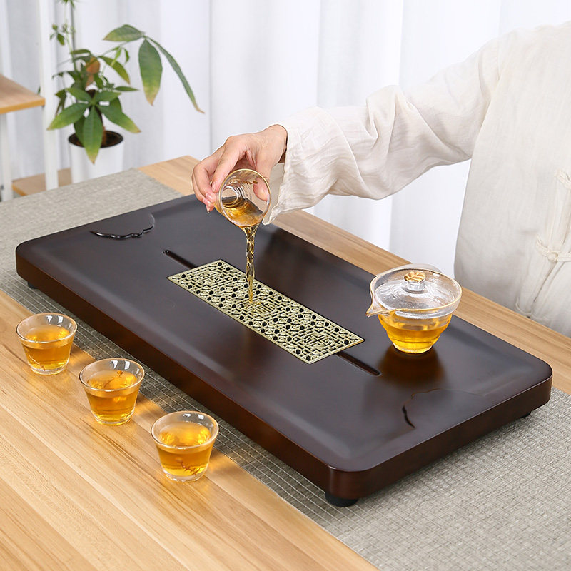 整块茶盘家用抽屉排水式茶台简约小号茶海竹制功夫U茶具托盘电木