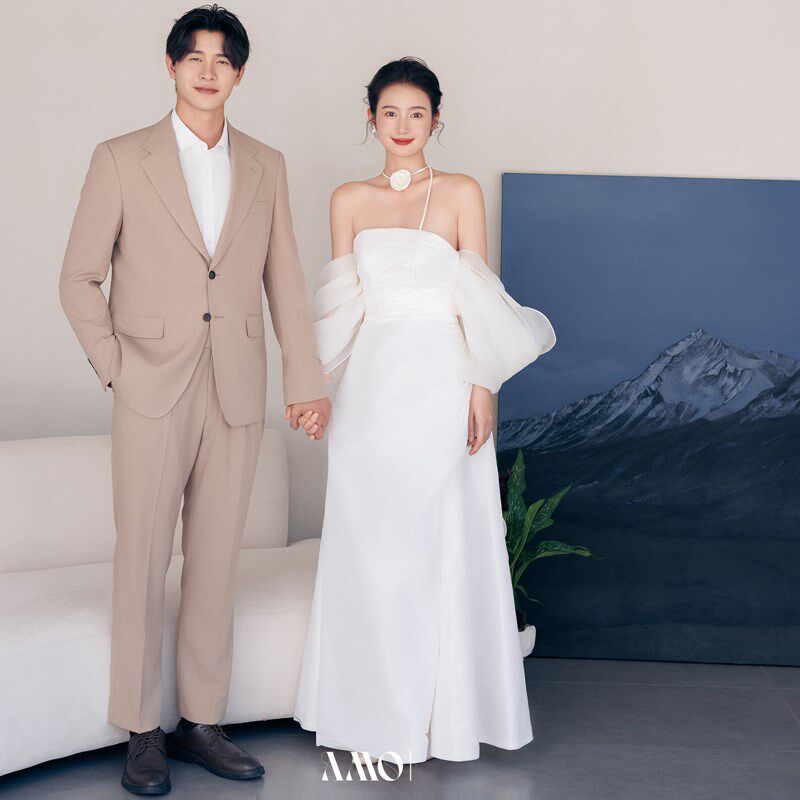 2025新款一字肩显瘦轻婚纱A摆小个子森系网红款新娘迎宾纱出门纱0