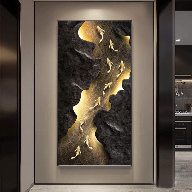 九鱼图入户门玄关装饰画 画高级感走廊过道挂画 画现代轻奢抽象艺