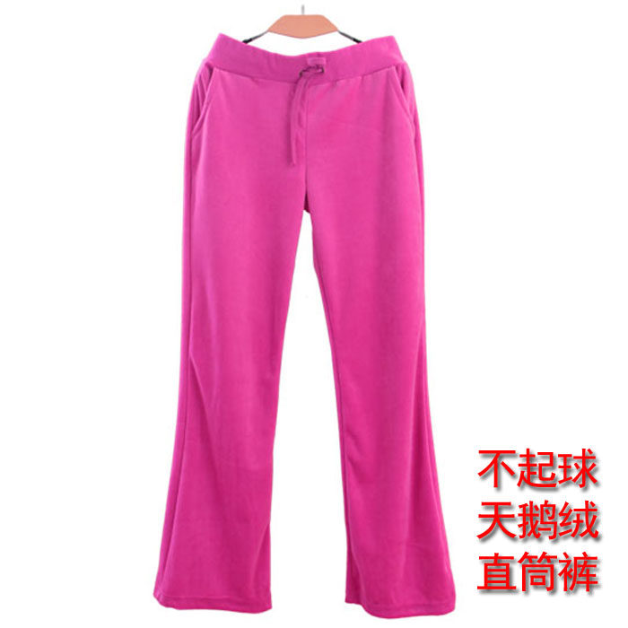 天鹅绒裤子女2022春 季大码显瘦玫红长裤运动休闲卫裤直筒裤黑色