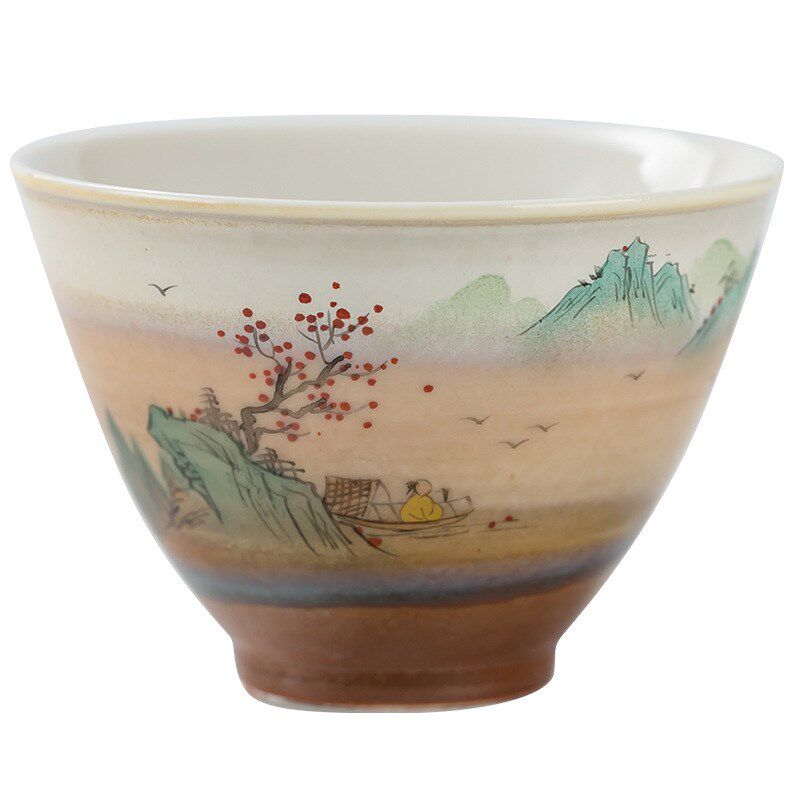 窑变柴烧手绘主人杯陶瓷品茗杯A普洱单杯个人杯小茶碗功夫茶具茶