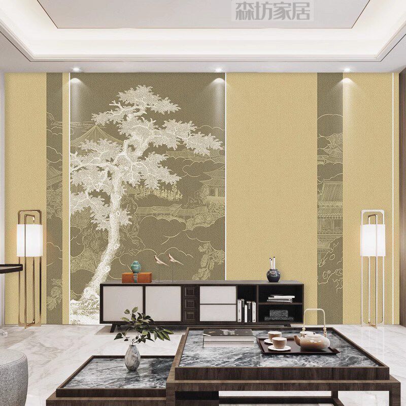 简约金色阁楼电视背景墙碳晶板客C厅发卧室护墙板背景墙竹木纤维
