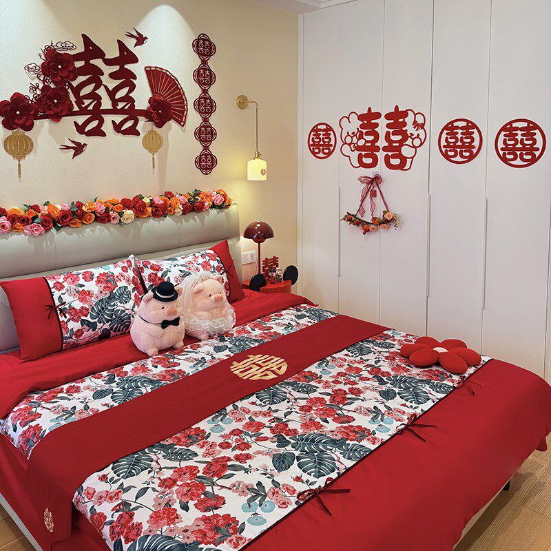 乐优公主结婚四件套大红色婚庆婚嫁新婚喜被Q婚床陪嫁床上用品